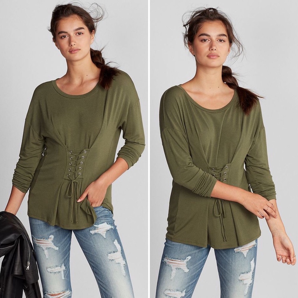 Express | Lace-Up Corset Front Tee - Picture 6 of 6
